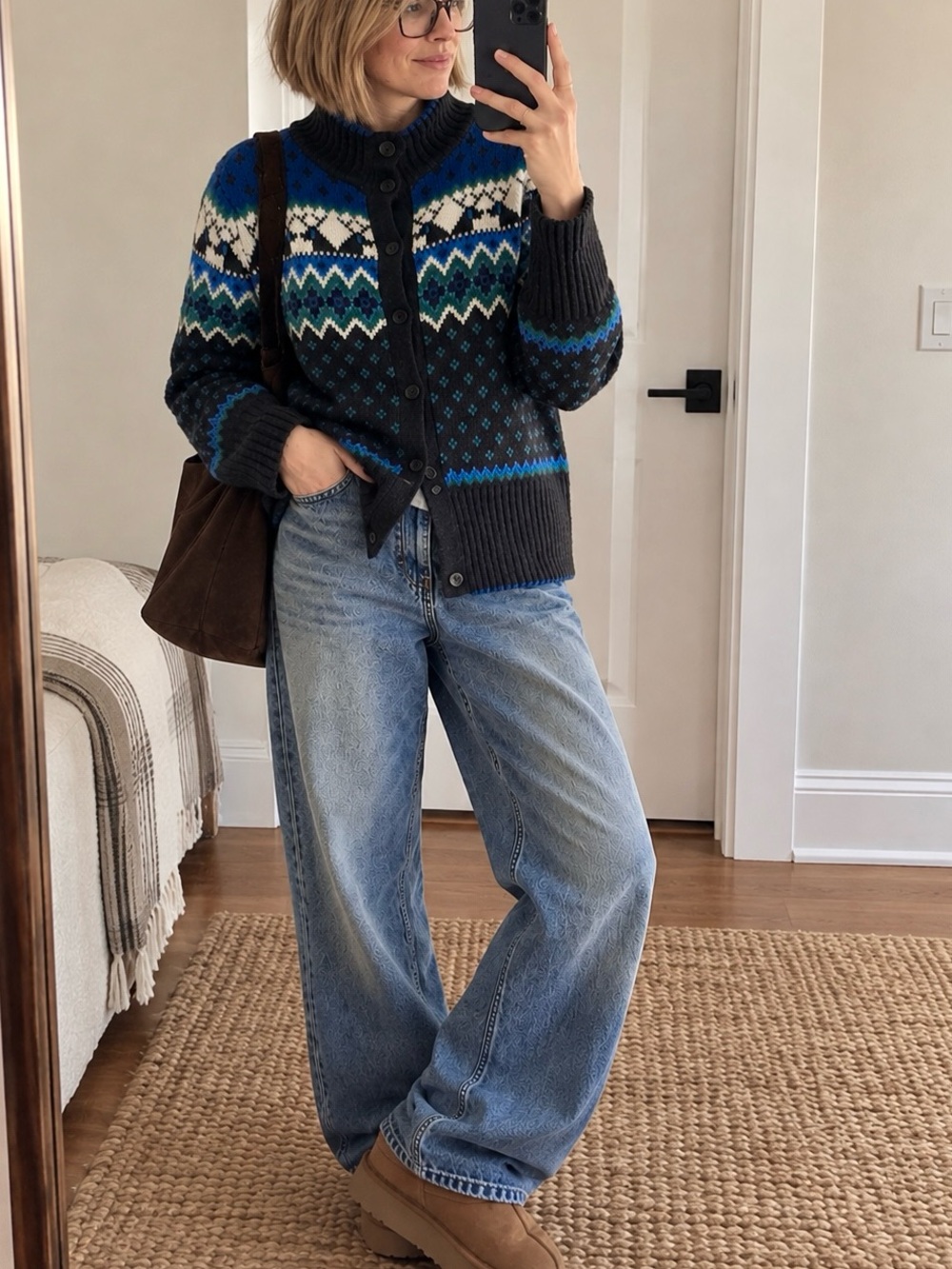 Vintage Liz Claiborne Fair Isle Wool Blend Cardigan Sweater Large